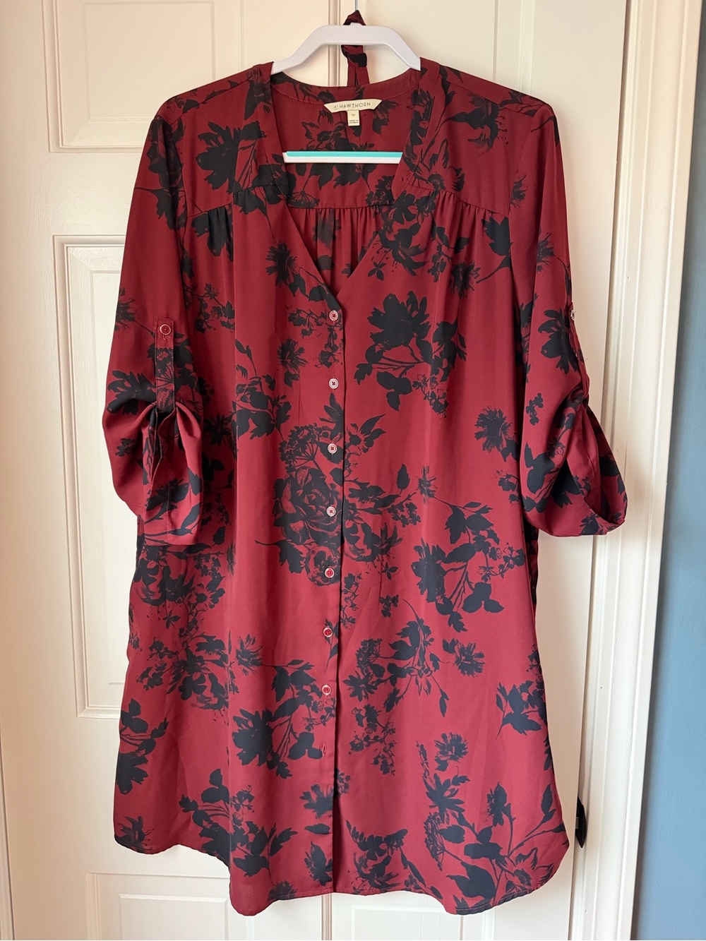 41 Hawthorn Burgundy and Black Floral shirt dress size XXL EUC